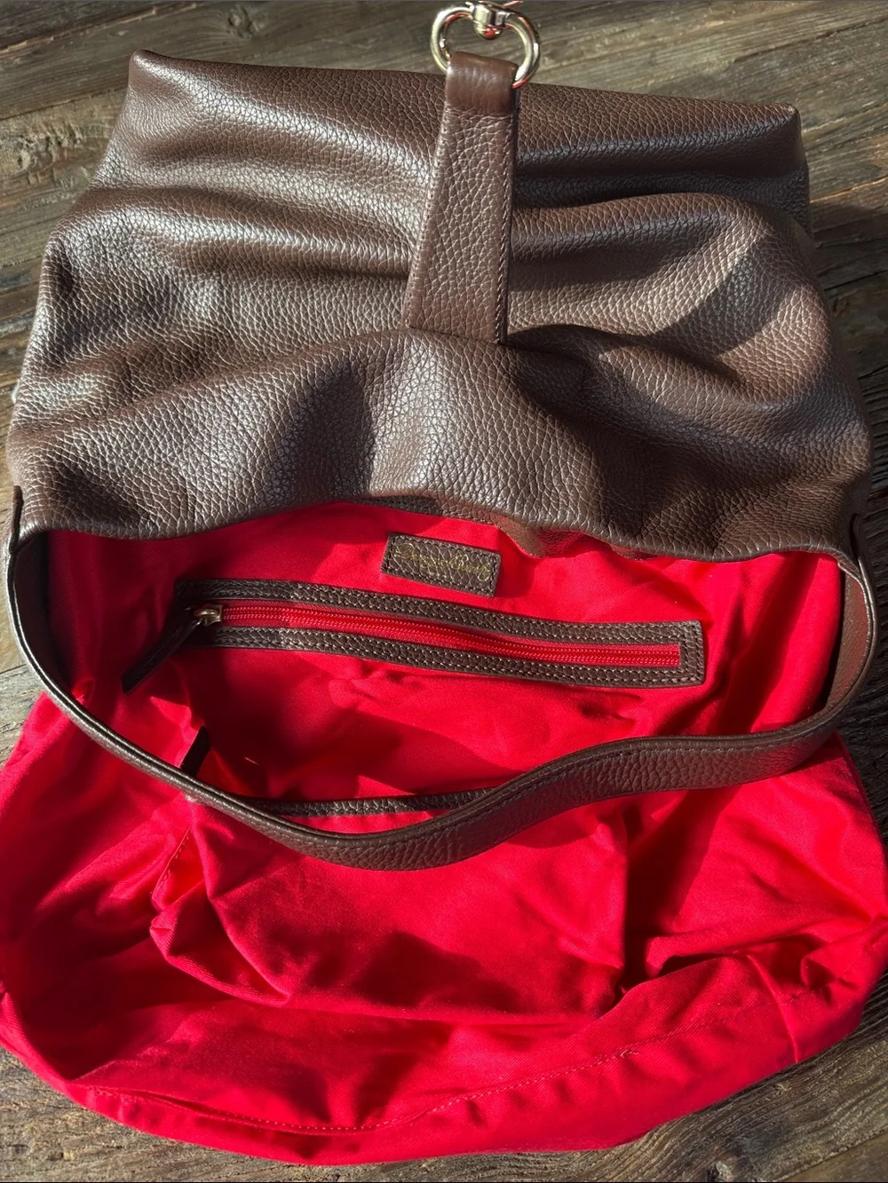 Dooney & Bourke‎ chocolate Brown pebbled leather logo lick sack hobo bag